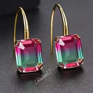 NEW Tourmaline 18K Rhodium Plated Drop Earrings